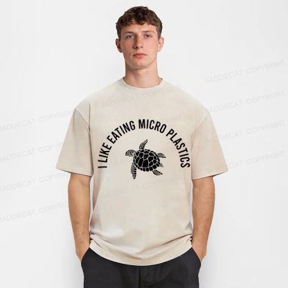 Baddiecat I Like Eating Micro Plastics Sea turtles Environmental Protection Washed T-shirt