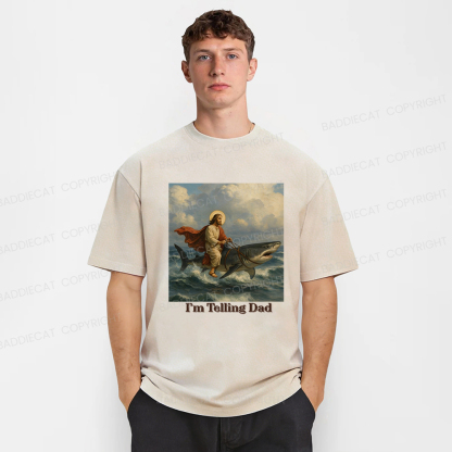 Baddiecat Jesus Rides A Shark Funny Washed T-shirt