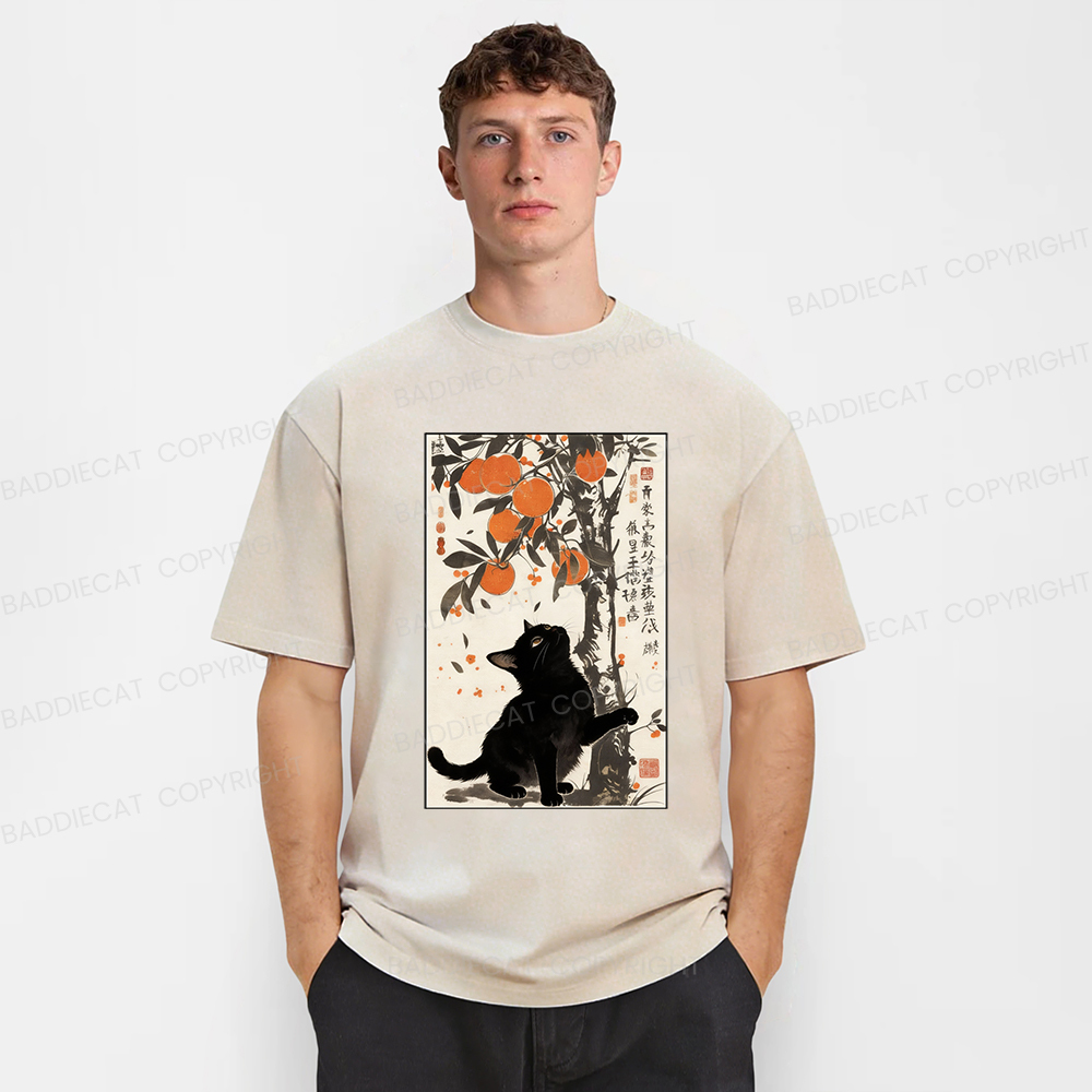 Baddiecat Japanese Style Cat Washed T-shirt