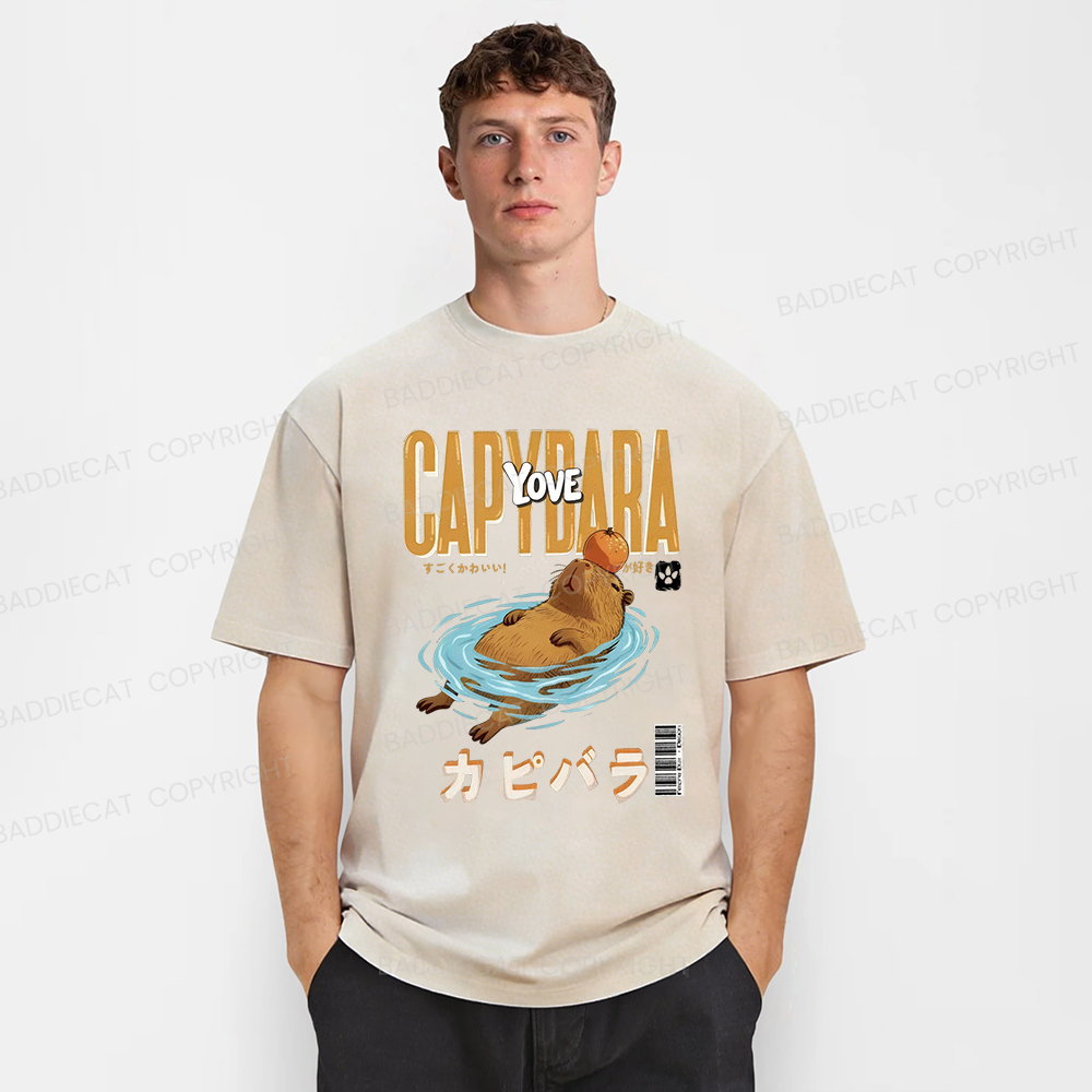 Baddiecat Capybara Funny Washed T-shirt