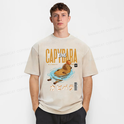 Baddiecat Capybara Funny Washed T-shirt