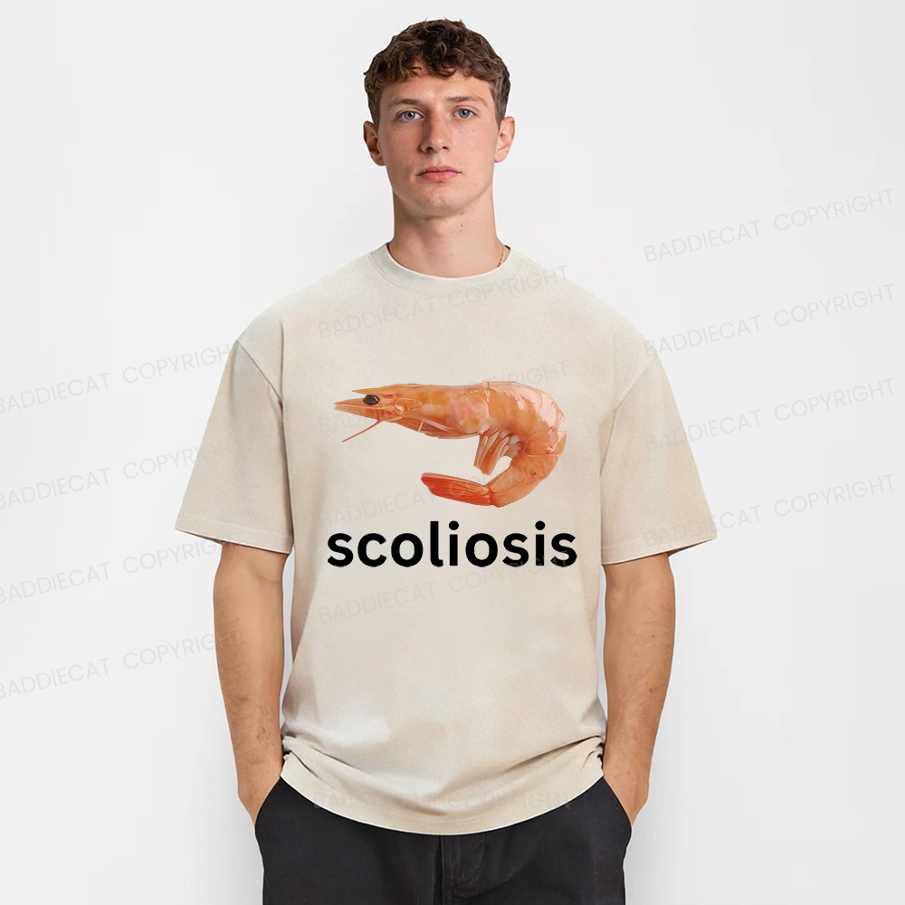 Baddiecat Scoliosis Shrimp Washed T-shirt