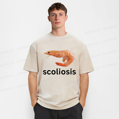 Baddiecat Scoliosis Shrimp Washed T-shirt