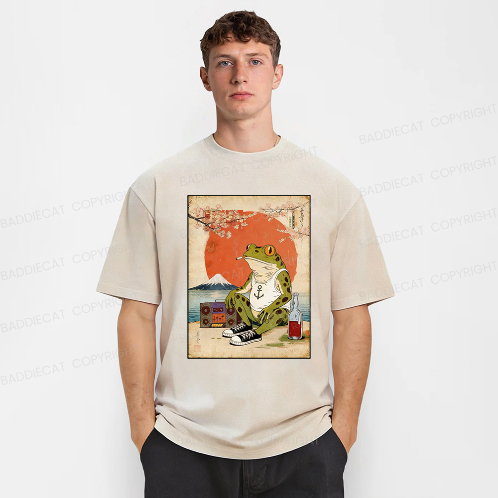 Baddiecat Japanese Style Frog Washed T-shirt