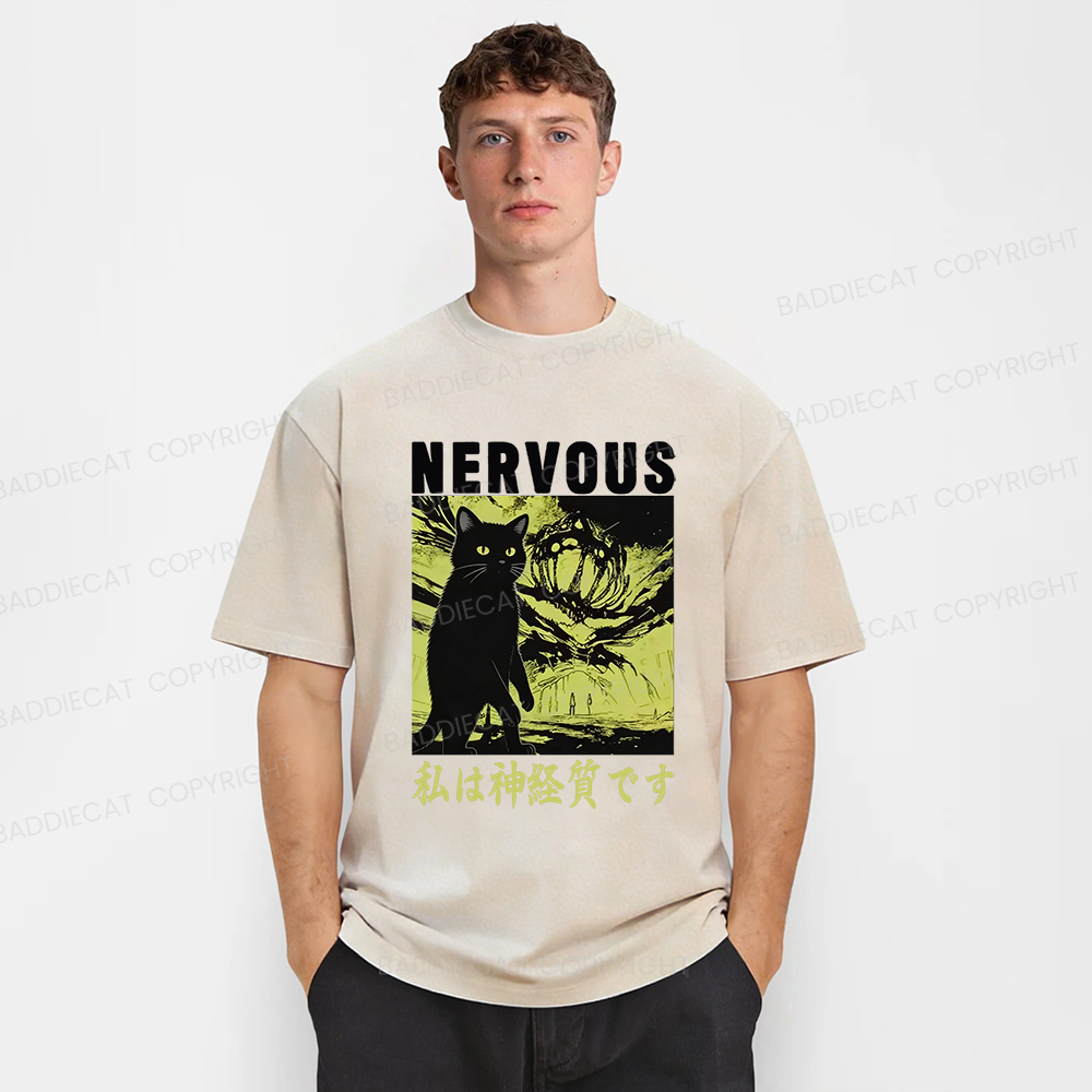 Baddiecat Nervous Cat Washed T-shirt