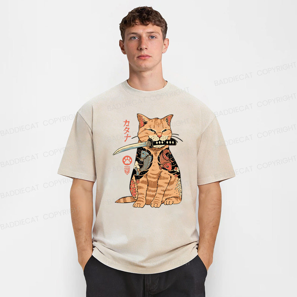 Baddiecat Japanese Style Katana Washed T-shirt