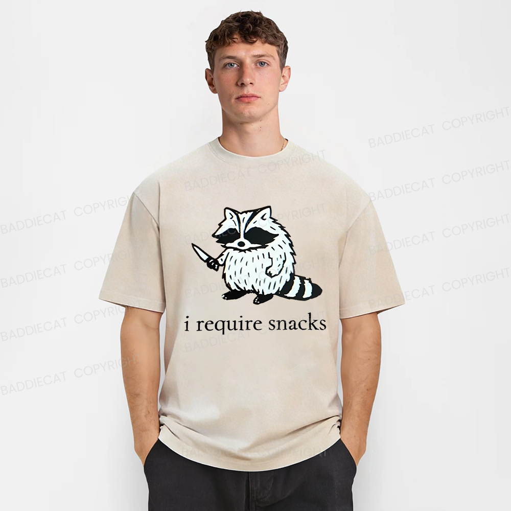 Baddiecat Raccoon I Require Snacks Washed T-shirt