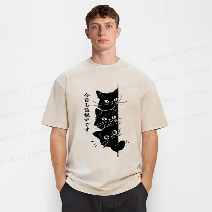 Baddiecat Black Cats Watching You Washed T-shirt