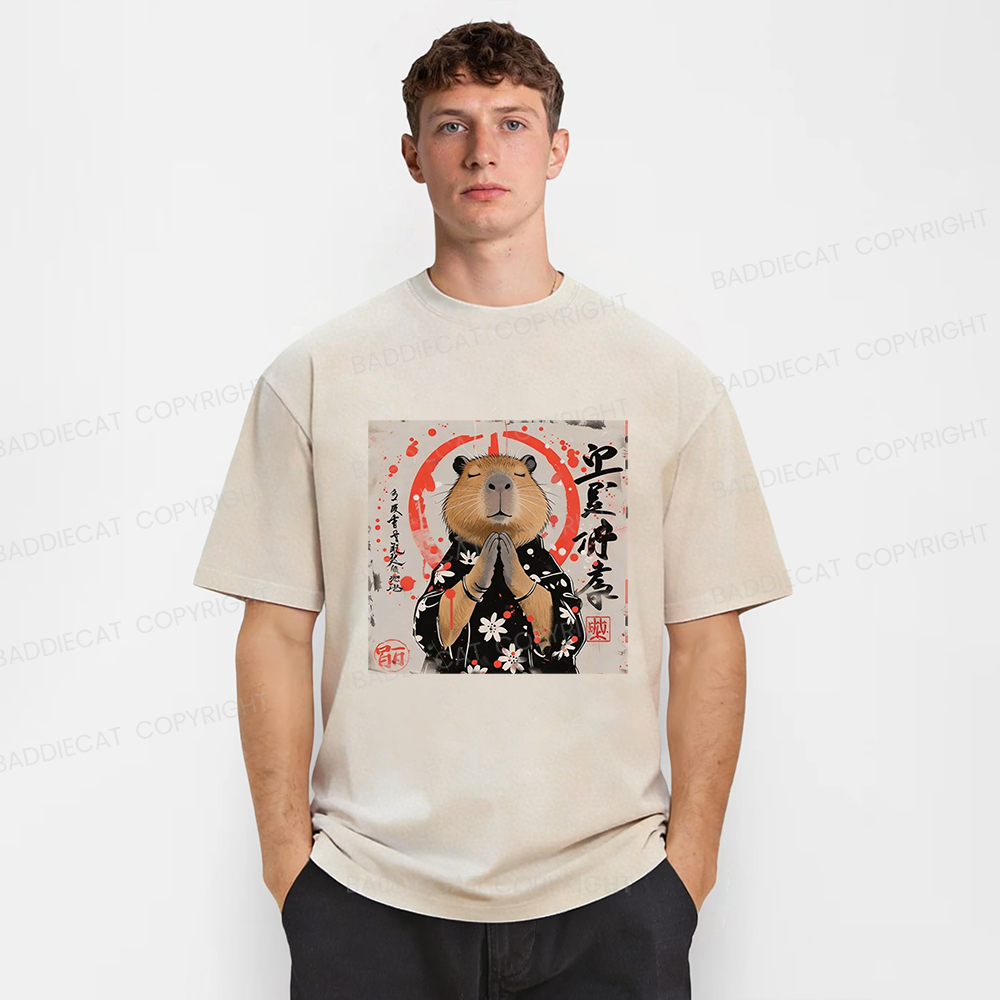 Baddiecat Capybara Washed T-shirt