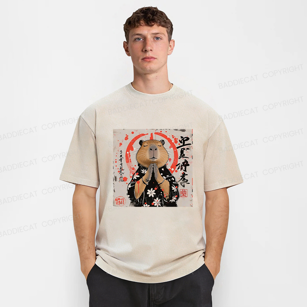 Baddiecat Capybara Washed T-shirt