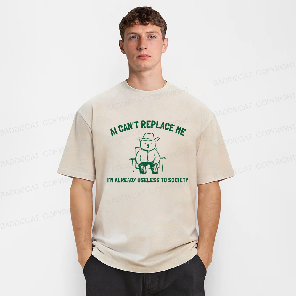Baddiecat AI Can't Replace Me Washed T-shirt