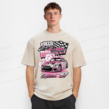 Baddiecat Pink Race Car Speed 97 Washed T-shirt