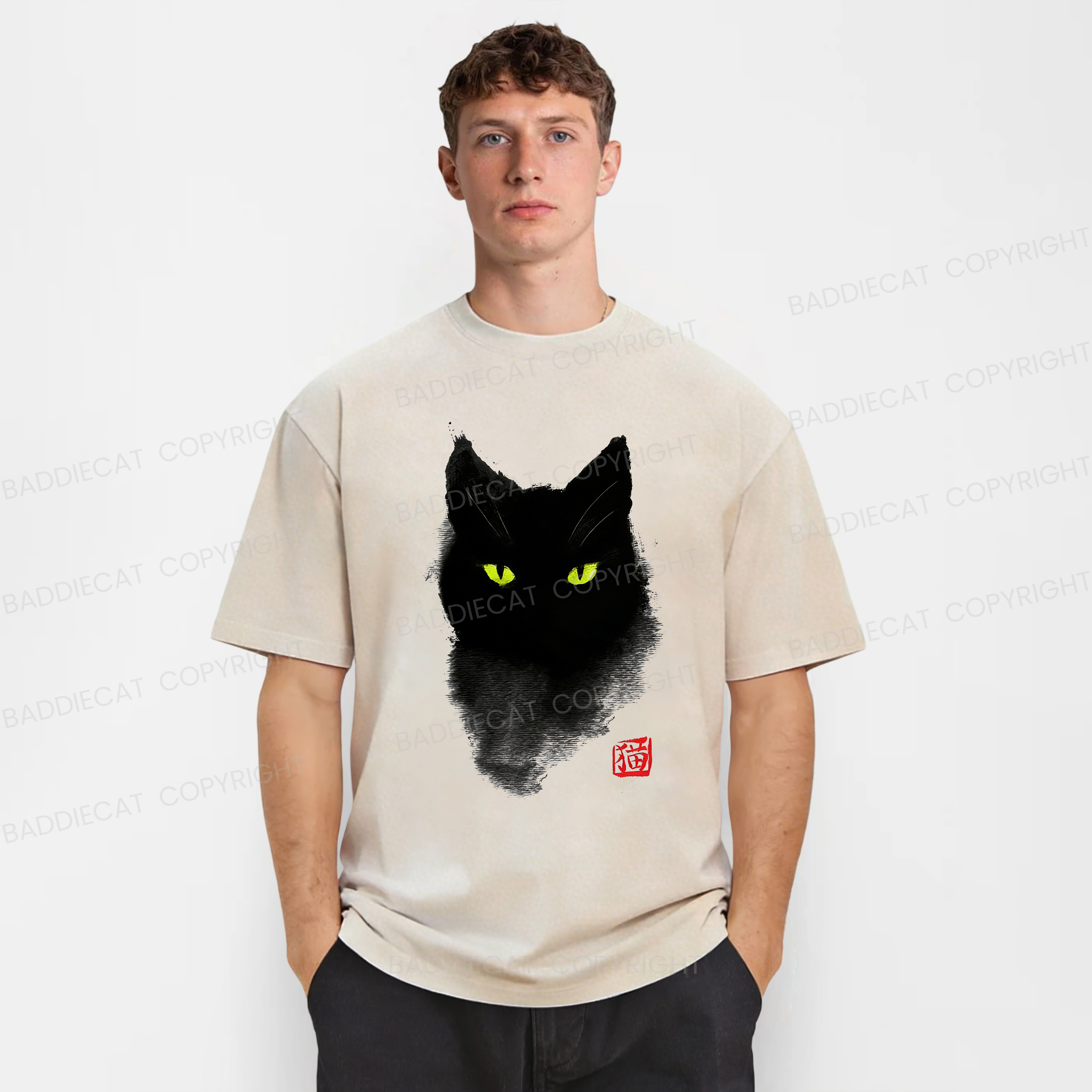 Baddiecat Black Cat Ink Washed T-shirt