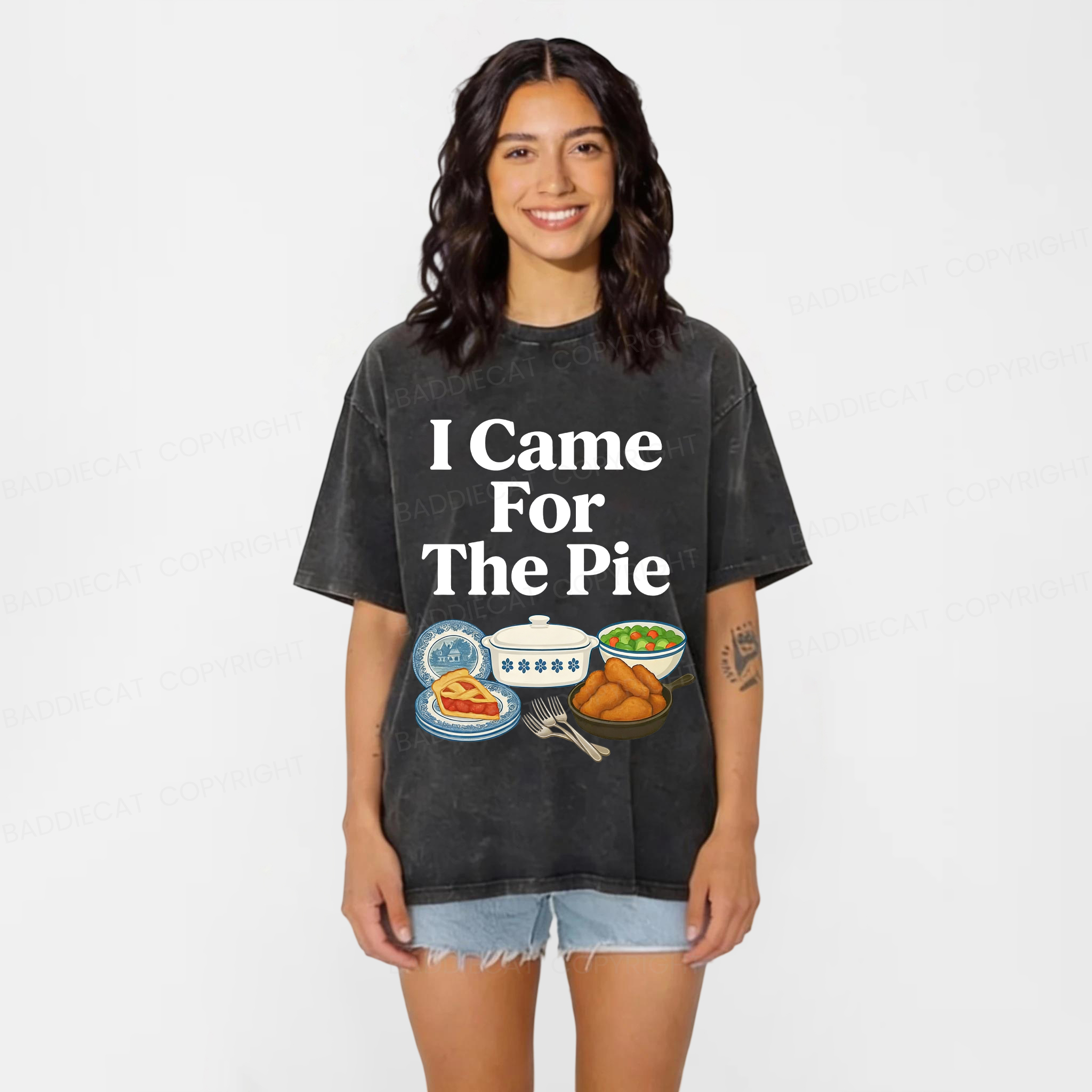 Baddiecat I Came For The Pie Washed T-shirt