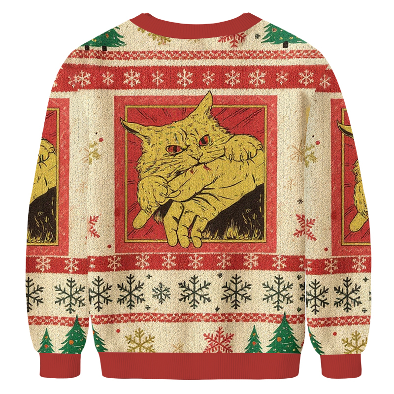 Baddiecat Biting Cat Christmas Ugly Sweatshirt