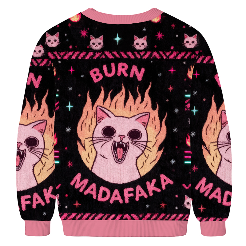 Baddiecat Burn Madafaka Cat Meme Christmas Ugly Sweatshirt