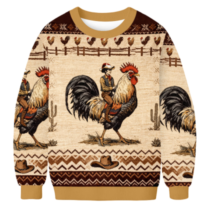 Baddiecat Cowboy Riding Rooster Ugly Sweatshirt