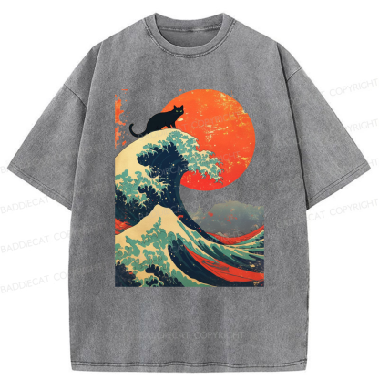 Baddiecat Black Cat Wave Washed T-shirt
