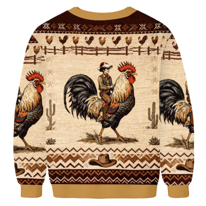 Baddiecat Cowboy Riding Rooster Ugly Sweatshirt