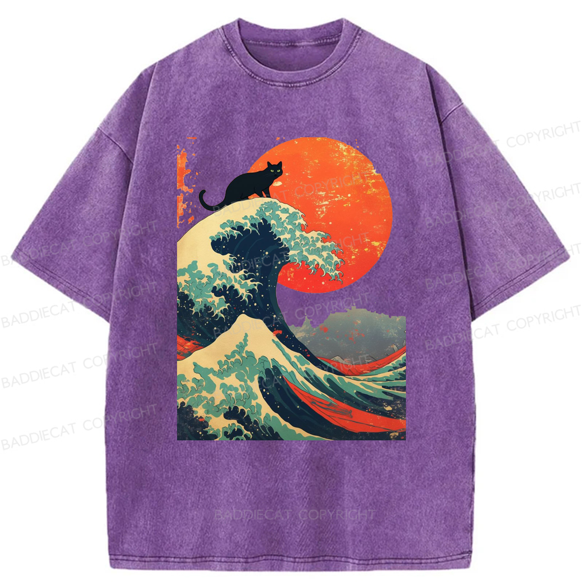Baddiecat Black Cat Wave Washed T-shirt