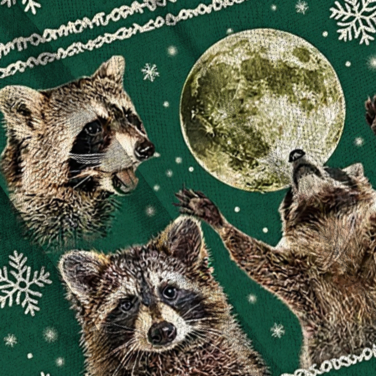 Baddiecat Raccoons Howling At Moon Christmas Ugly Sweatshirt