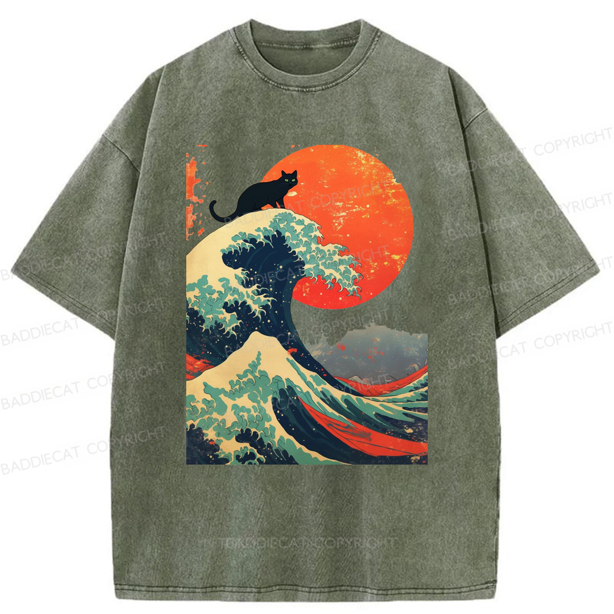 Baddiecat Black Cat Wave Washed T-shirt