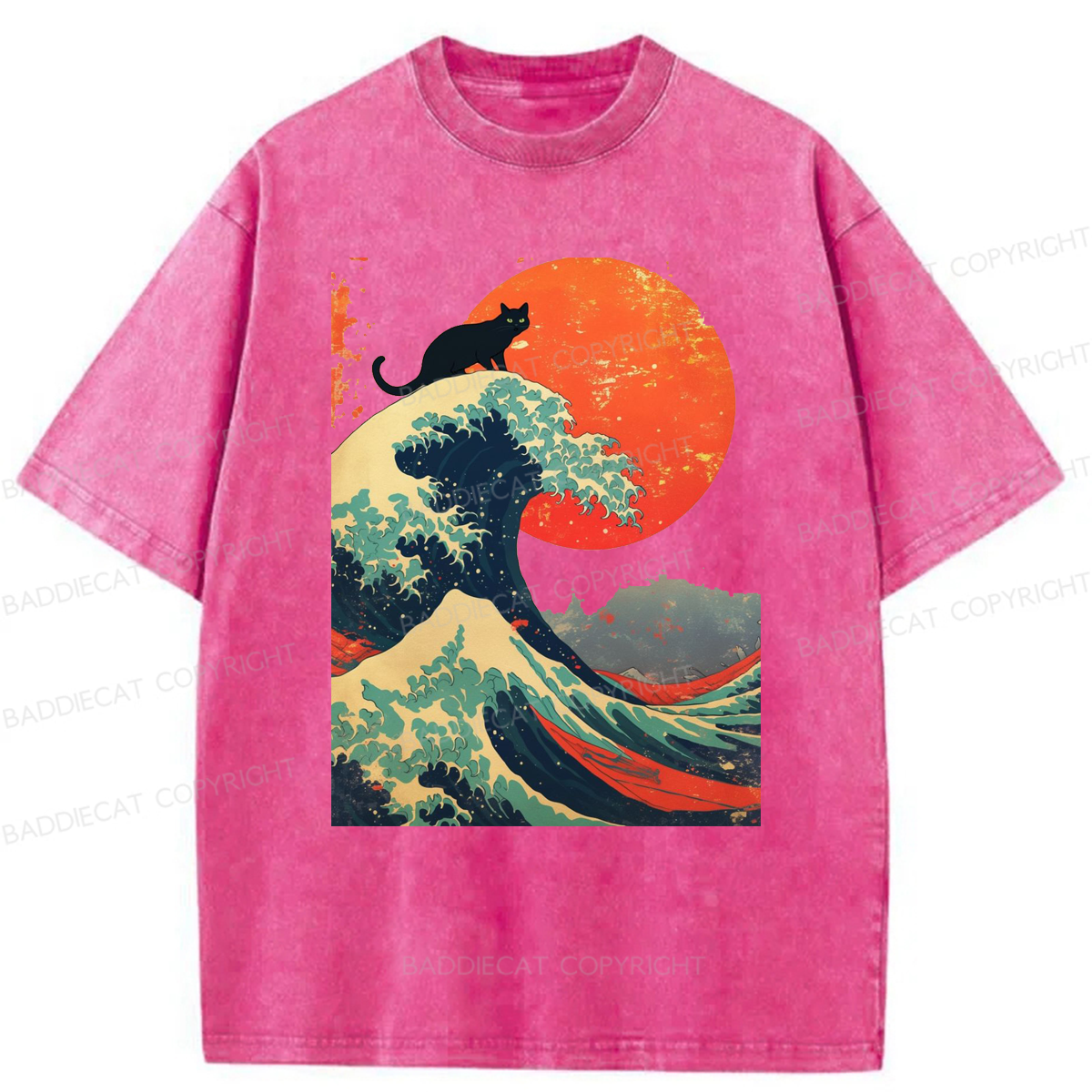 Baddiecat Black Cat Wave Washed T-shirt
