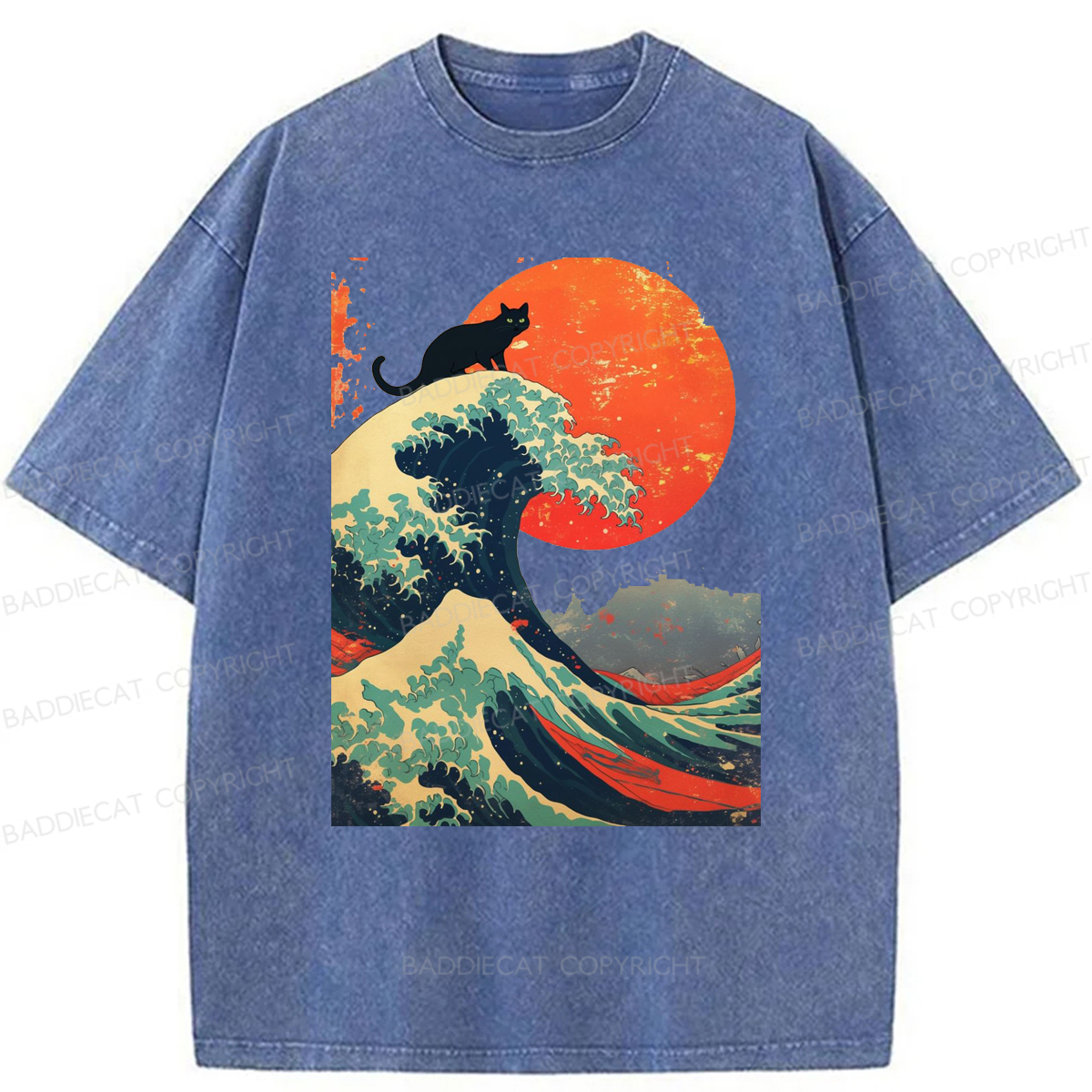 Baddiecat Black Cat Wave Washed T-shirt
