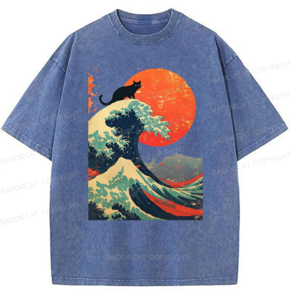 Baddiecat Black Cat Wave Washed T-shirt