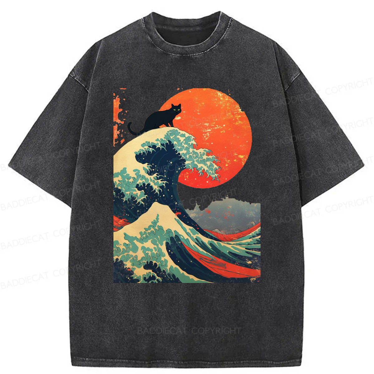 Baddiecat Black Cat Wave Washed T-shirt