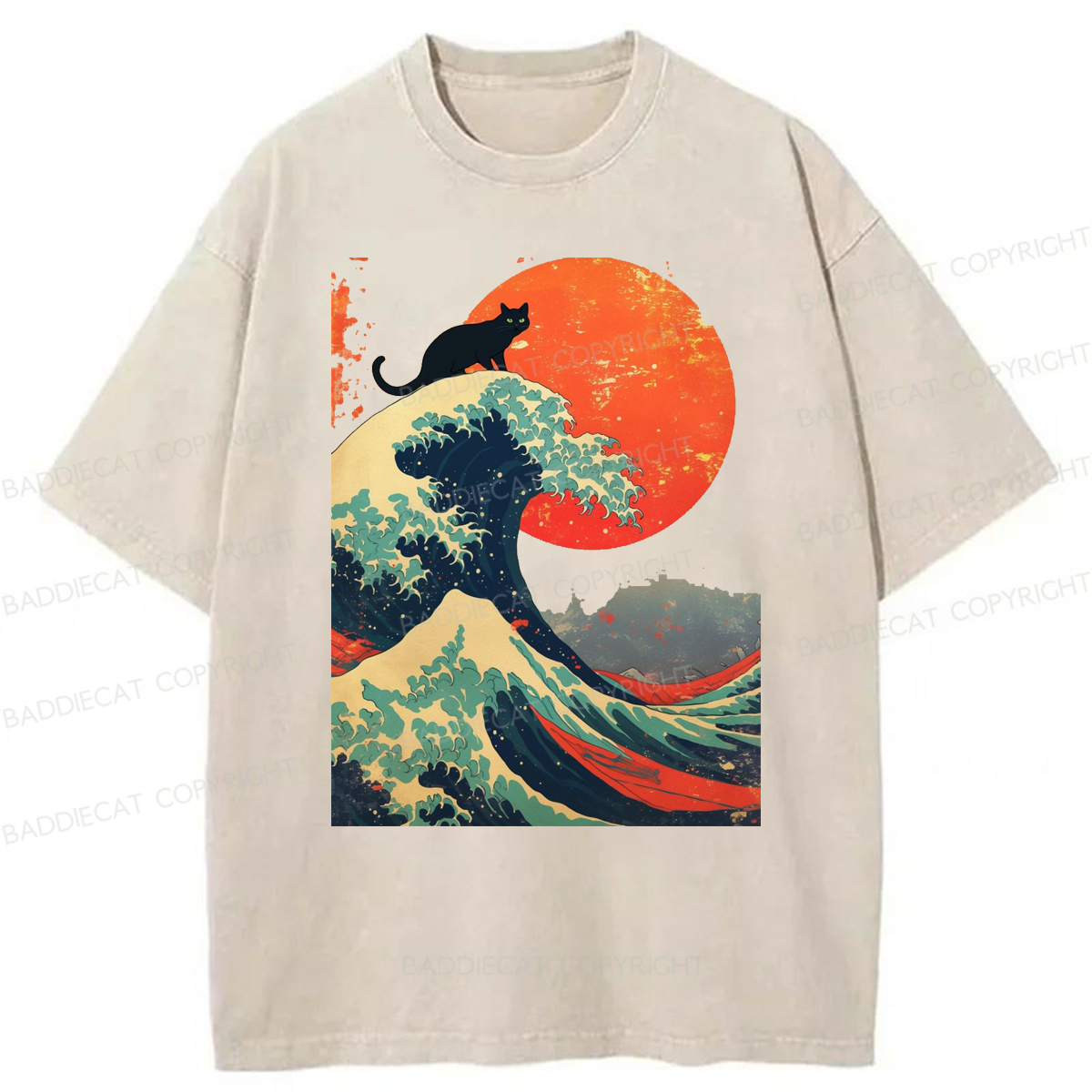 Baddiecat Black Cat Wave Washed T-shirt