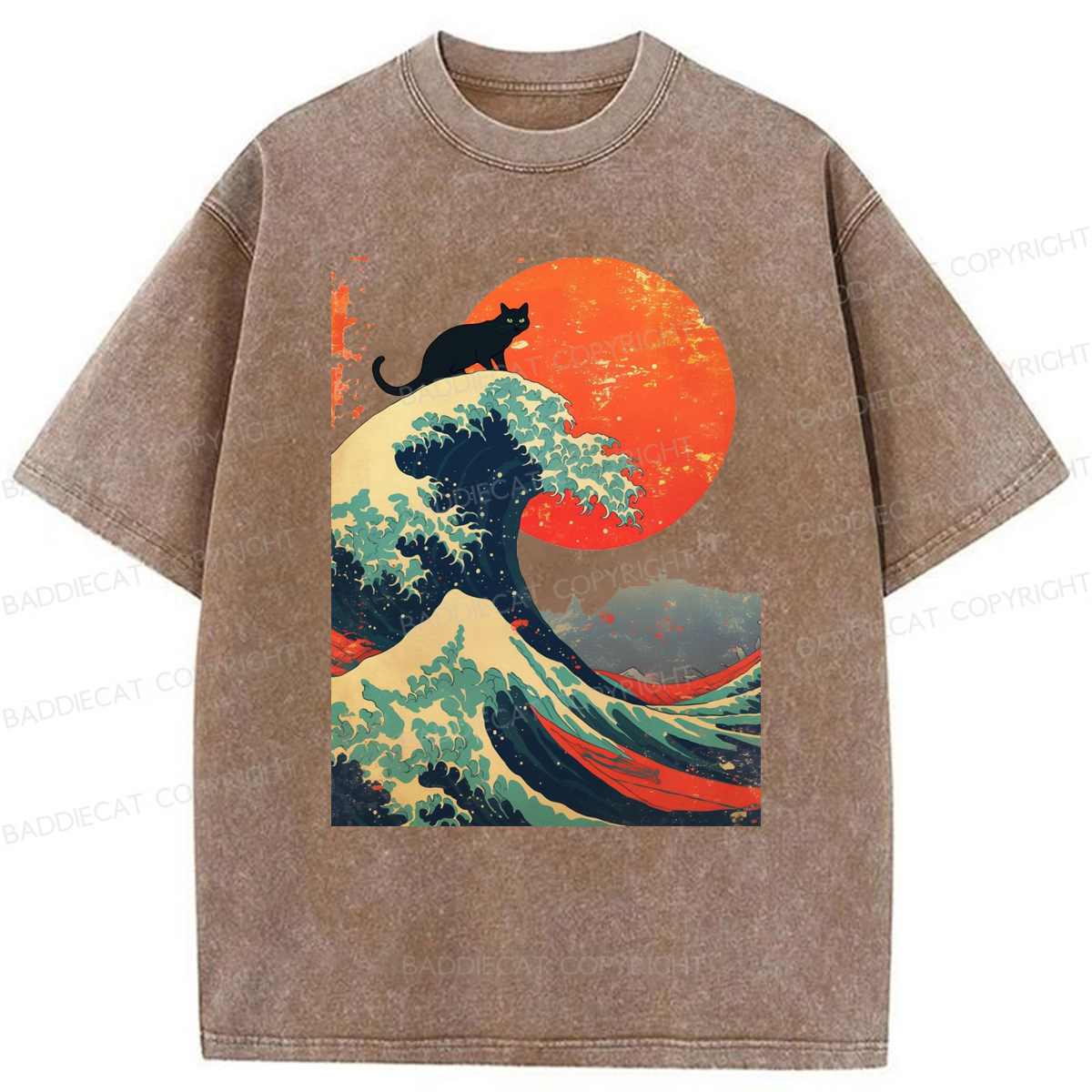 Baddiecat Black Cat Wave Washed T-shirt