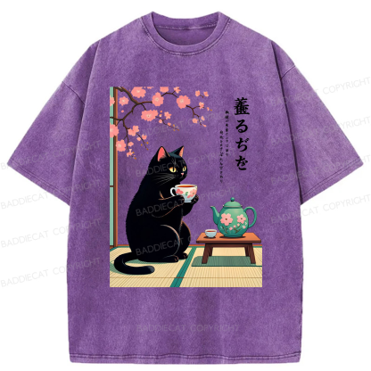 Baddiecat Black Cat Tea Washed T-shirt