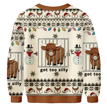Baddiecat Got Too Silly Cow Christmas Ugly Sweatshirt