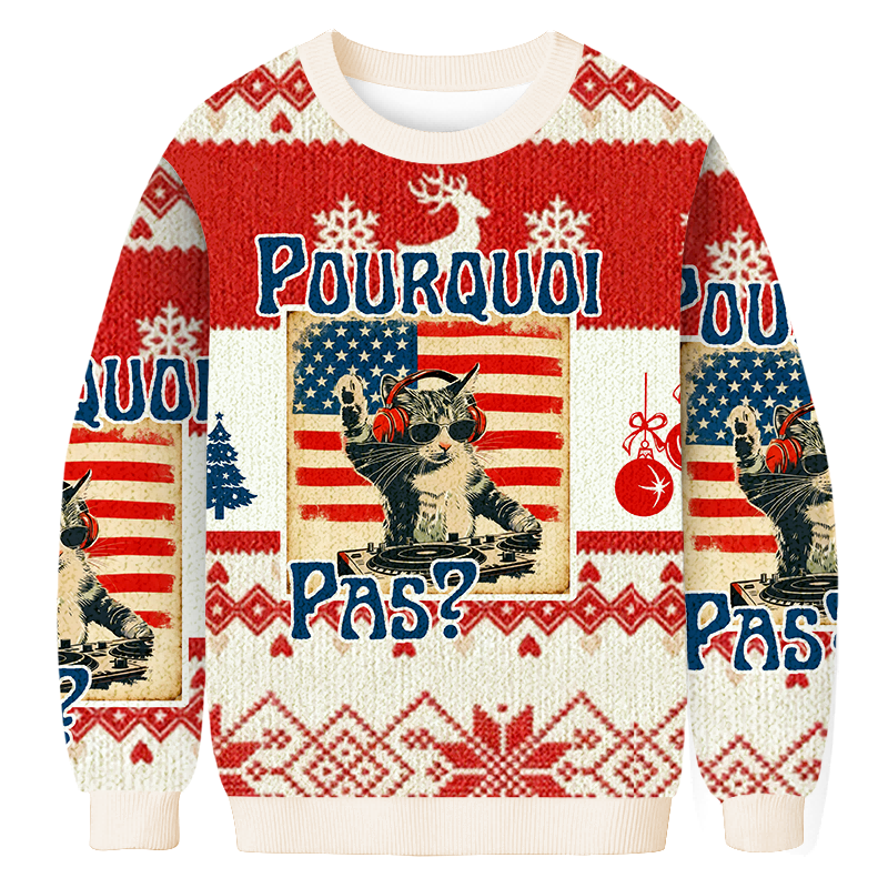 Baddiecat Pourquoi Pas Christmas Ugly Sweatshirt