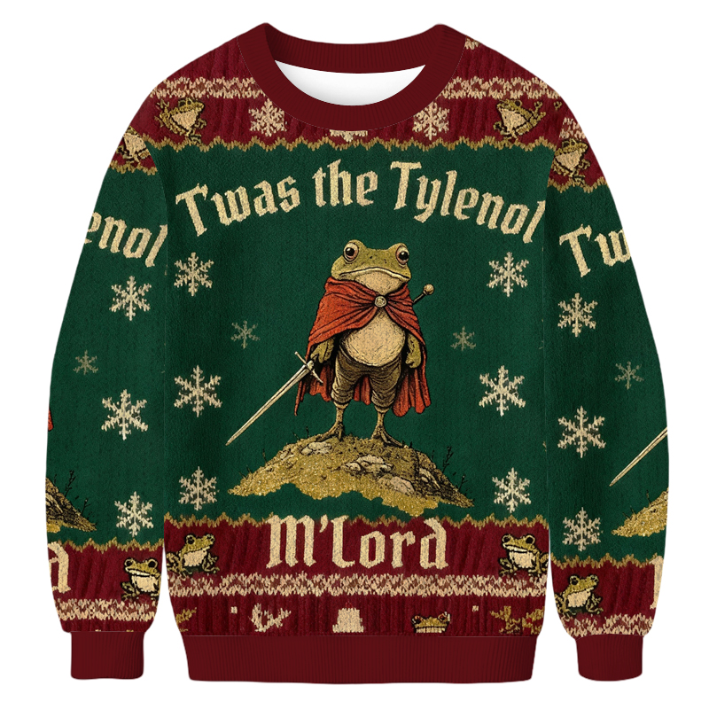 Baddiecat Twas The Tylenol M'Lord Frog Christmas Ugly Sweatshirt