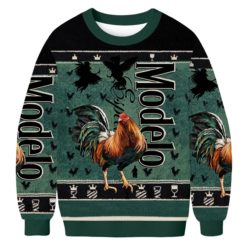 Baddiecat Modelo Rooster Christmas Ugly Sweatshirt