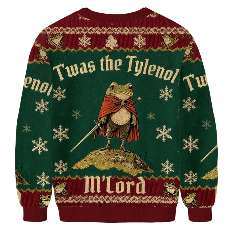Baddiecat Twas The Tylenol M'Lord Frog Christmas Ugly Sweatshirt