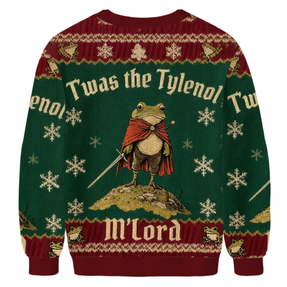 Baddiecat Twas The Tylenol M'Lord Frog Christmas Ugly Sweatshirt