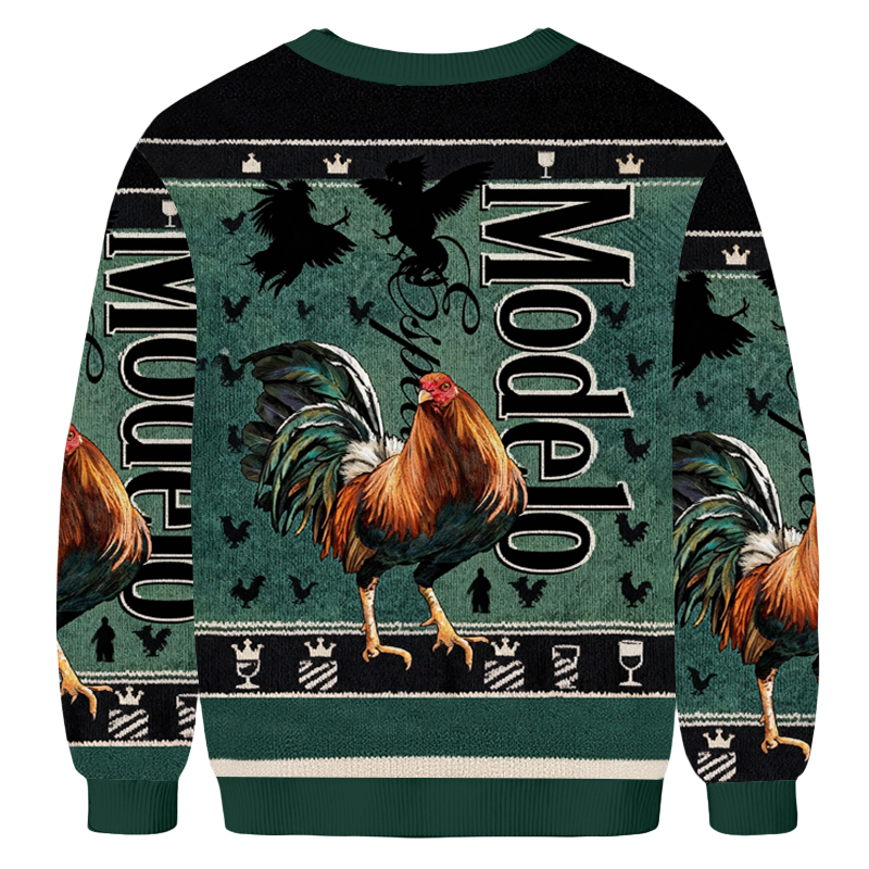 Baddiecat Modelo Rooster Christmas Ugly Sweatshirt