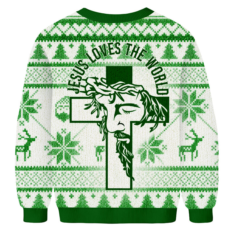 Baddiecat JESUS LOVES THE WORLD Christmas Ugly Sweatshirt