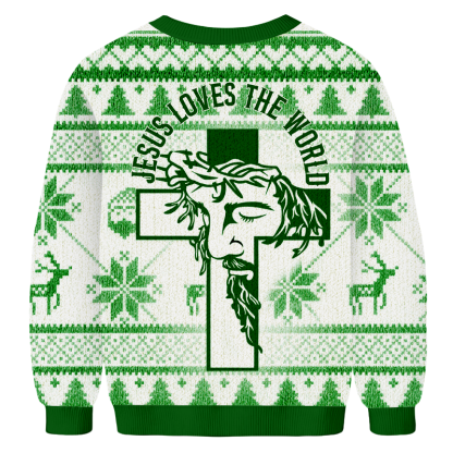 Baddiecat JESUS LOVES THE WORLD Christmas Ugly Sweatshirt