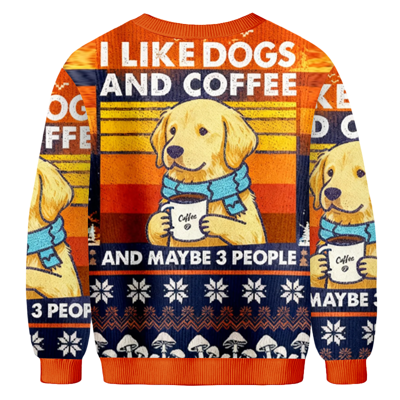 Baddiecat I Like Dogs And Coffee And Maybe 3 People Christmas Ugly Sweatshirt