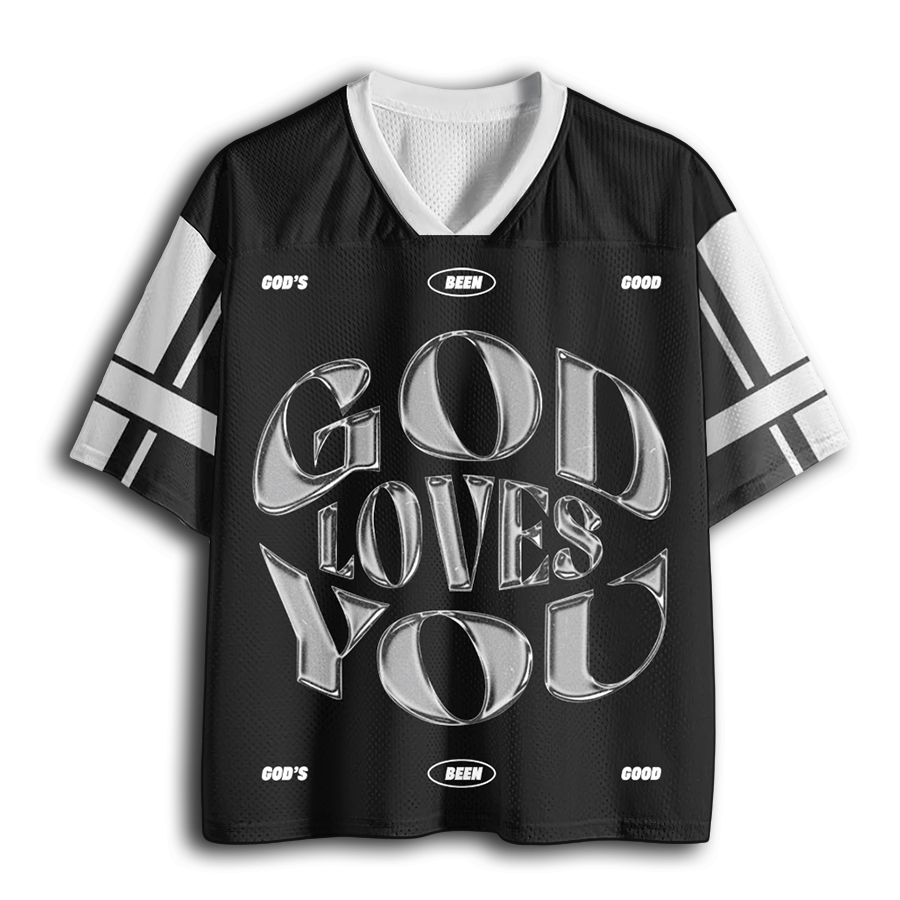 Baddiecat God Loves You Christian Faith Mesh Jersey