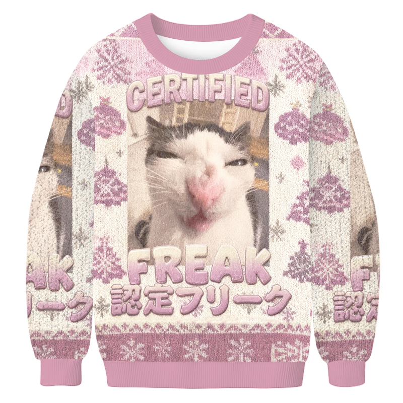 Baddiecat Funny Certified Freak Cat Meme Christmas Ugly Sweatshirt