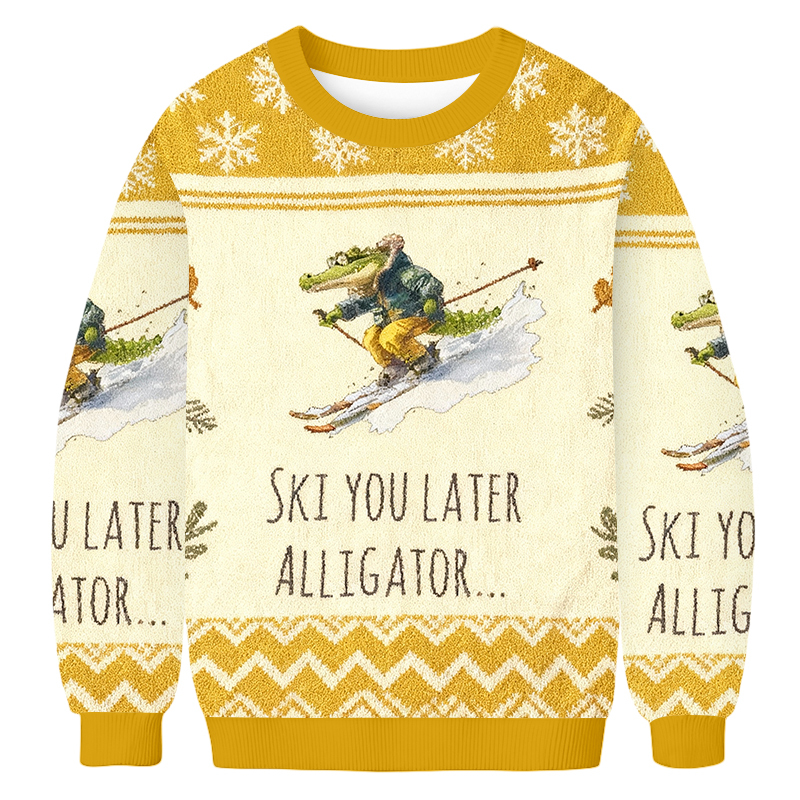 Baddiecat Skiing Alligator 'Ski you later Alligator' Ugly Sweatshirt