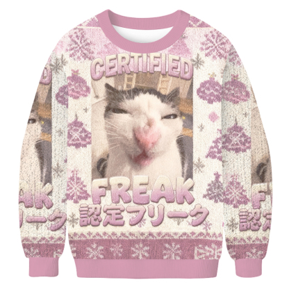 Baddiecat Funny Certified Freak Cat Meme Christmas Ugly Sweatshirt