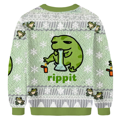 Baddiecat Rippit Frog Bong Christmas Ugly Sweatshirt