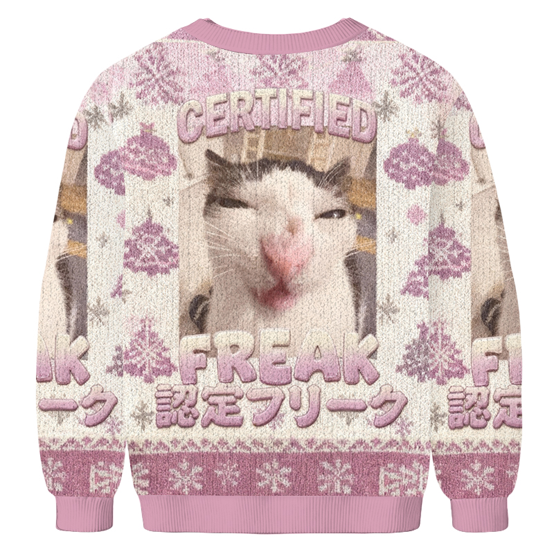 Baddiecat Funny Certified Freak Cat Meme Christmas Ugly Sweatshirt