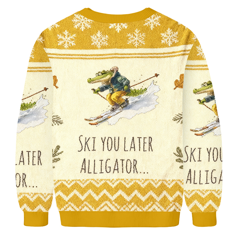 Baddiecat Skiing Alligator 'Ski you later Alligator' Ugly Sweatshirt